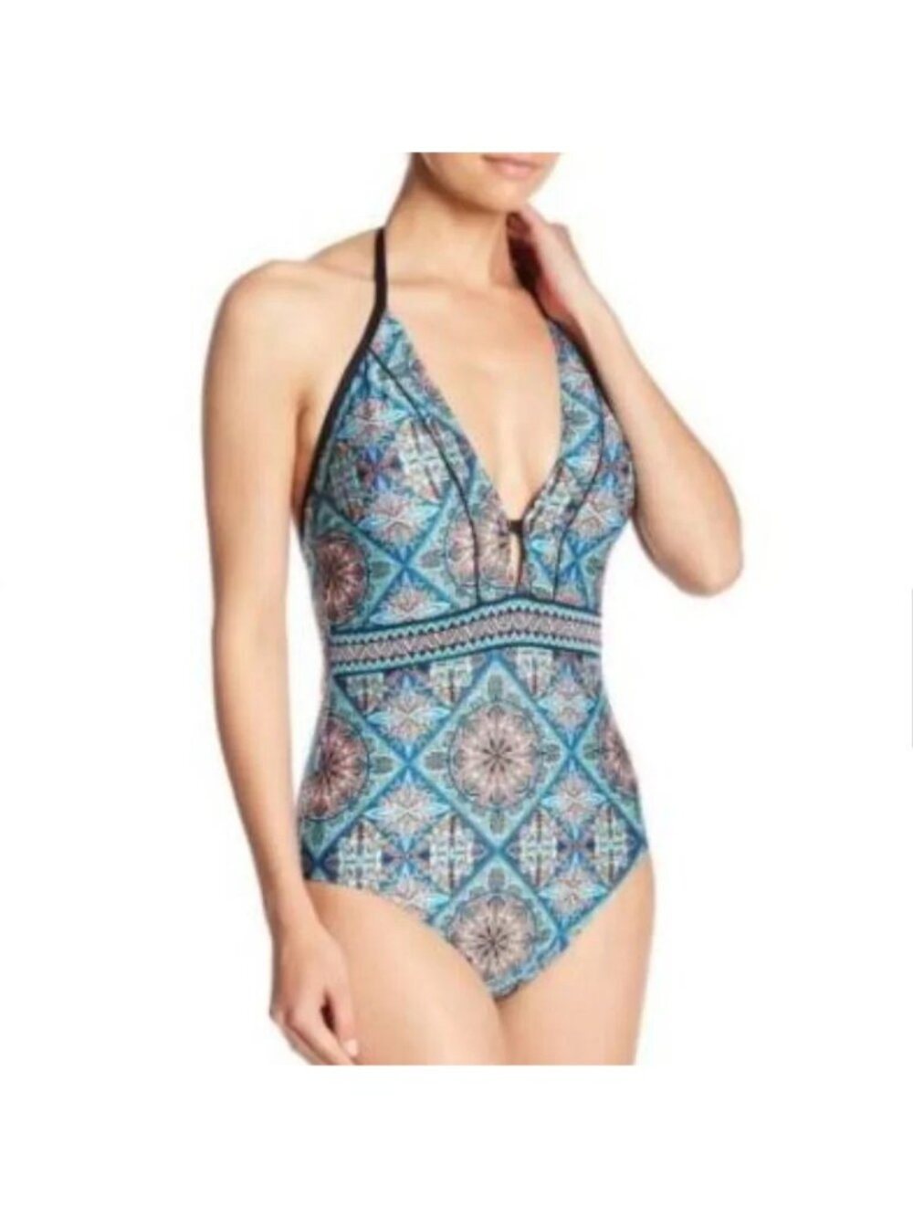 🆕LAUNDRY Shelli Segal Geometric Print One Piece Swimsuit Large 12-14
